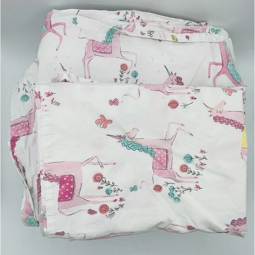 4pc POTTERY BARN KIDS Queen MAGICAL UNICORN ORGANIC SHEET SET FLANNEL See photos